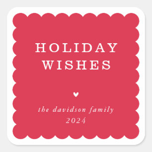 SCALLOP EDGE moderne leuke feestelijke rand rood Vierkante Sticker