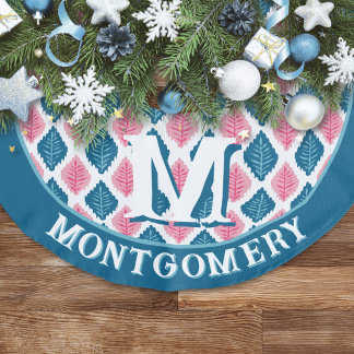 Scallop Leaf Diamond in Roze + Aqua Persoonlijk Imitatie Linnen Kerstboom Kleed