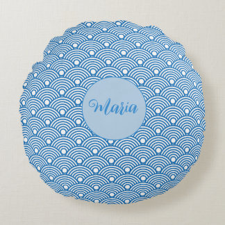 Scallop Patroon Aqua Blue Decoratief Patroon Rond Kussen