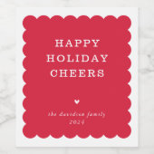SCALLOP RAND moderne minimale cute kerst rode Wijn Etiket (Enkel label)