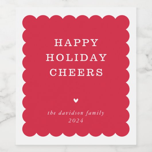 SCALLOP RAND moderne minimale cute kerst rode Wijn Etiket (Enkel label)