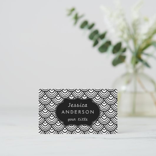 Scallop Scale Pattern Black en White Classy Visitekaartje (Staand voorkant)