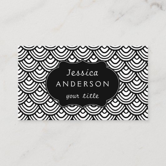 Scallop Scale Pattern Black en White Classy Visitekaartje (Voorkant)