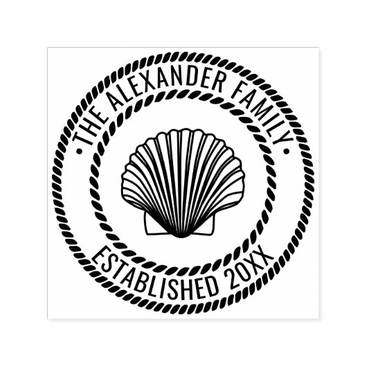 Scallop Schelp #3 Zeekust Familie Naam Datum Estd  Zelfinktende Stempel (Design)