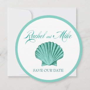 Scallop Seashell Beach Wedding   aqua Save The Date