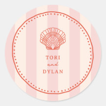 Scallop Seashell Roze Tropische Streep Bruiloft