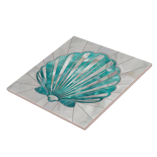 Scallop Shell - Aquamarijn en Parel Tegeltje (Zijkant)