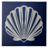 Scallop Shell - Blauw Marmer en Parel Tegeltje (Voorkant)