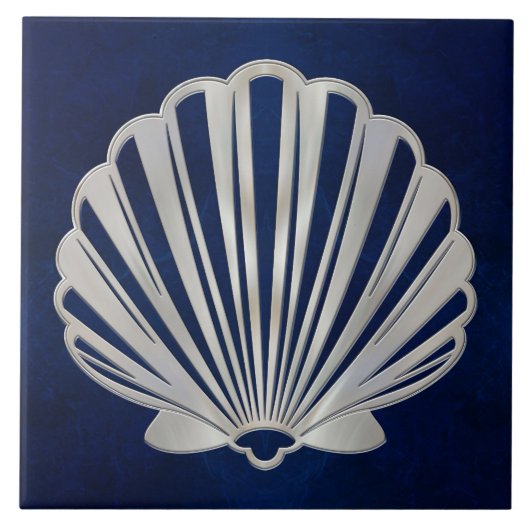 Scallop Shell - Blauw Marmer en Parel Tegeltje (Voorkant)
