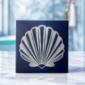 Scallop Shell - Blauw Marmer en Parel Tegeltje