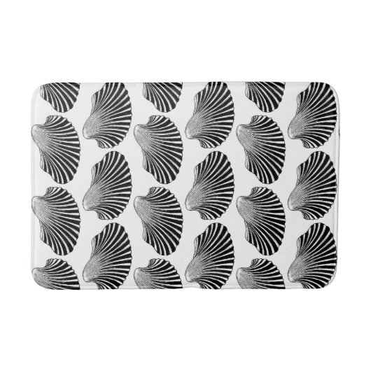 Scallop Shell Block Print, Black and White Badmat (Voorkant)