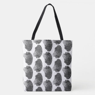Scallop Shell Block Print, Black and White Draagtas