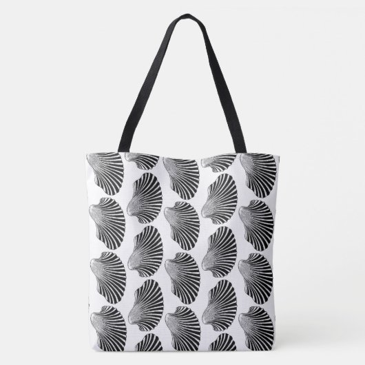 Scallop Shell Block Print, Black and White Draagtas (Achterkant)