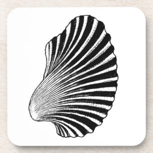 Scallop Shell Block Print, Black and White Onderzetter