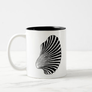 Scallop Shell Block Print, Black and White Tweekleurige Koffiemok