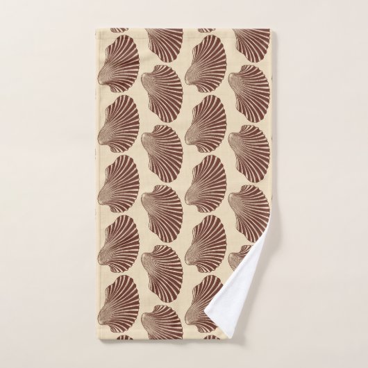 Scallop Shell Block Print, Brown and Beige Bad Handdoek (Handdoek)