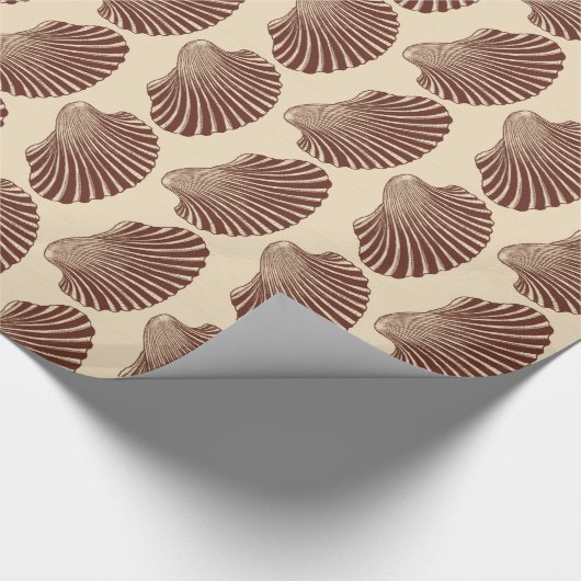 Scallop Shell Block Print, Brown and Beige Cadeaupapier (Hoek)