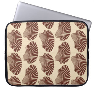 Scallop Shell Block Print, Brown and Beige Laptop Sleeve