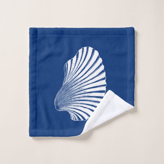 Scallop Shell Block Print, Cobalt Blue en White Bad Handdoek (Wasdoekje)