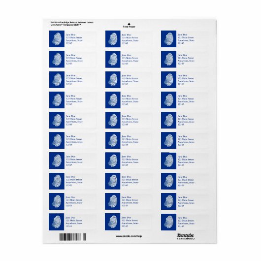 Scallop Shell Block Print, Cobalt Blue en White Etiket (Full Sheet)