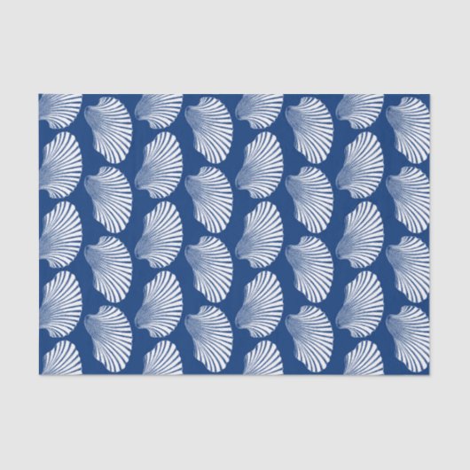 Scallop Shell Block Print, Cobalt Blue en White Tissuepapier (Voorkant)
