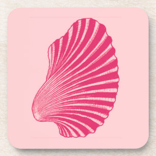 Scallop Shell Block Print, Fuchsia and Bleek Pink Bier Onderzetter