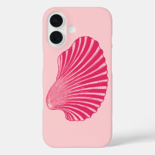 Scallop Shell Block Print, Fuchsia and Bleek Pink iPhone 16 Hoesje