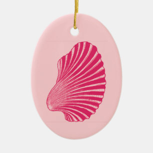 Scallop Shell Block Print, Fuchsia and Bleek Pink Keramisch Ornament