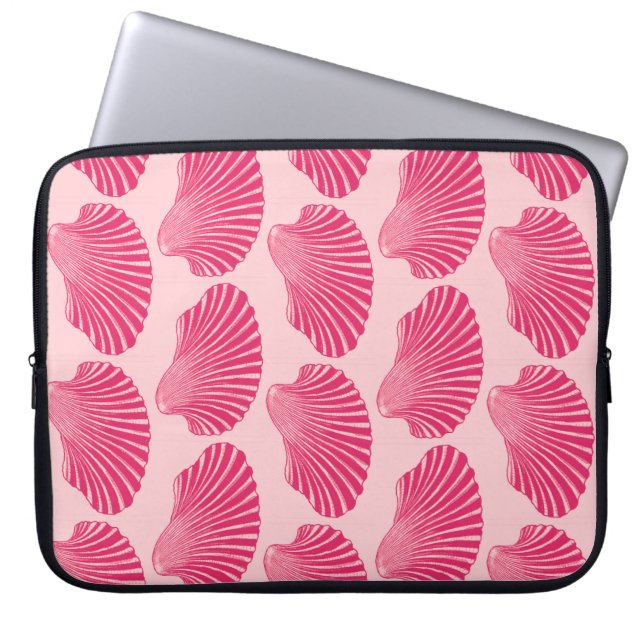 Scallop Shell Block Print, Fuchsia and Bleek Pink Laptop Sleeve (Voorkant)