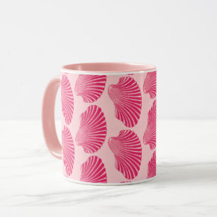 Scallop Shell Block Print, Fuchsia and Bleek Pink Mok