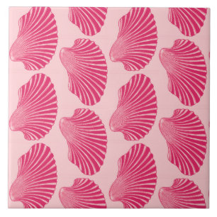 Scallop Shell Block Print, Fuchsia and Bleke Pink Tegeltje