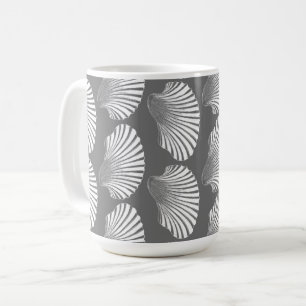 Scallop Shell Block Print, Grey and White Koffiemok