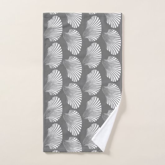 Scallop Shell Block Print, grijs / grijs en wit Bad Handdoek (Handdoek)