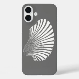 Scallop Shell Block Print, grijs / grijs en wit iPhone 16 Plus Hoesje
