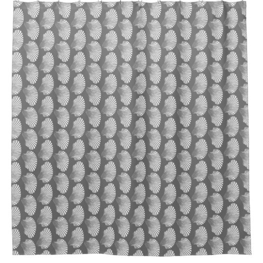 Scallop Shell Block Print, grijs / grijs en wit Douchegordijn (Voorkant)
