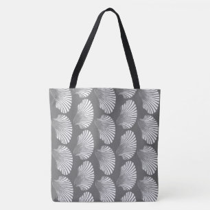 Scallop Shell Block Print, grijs / grijs en wit Draagtas