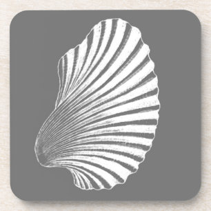 Scallop Shell Block Print, grijs / grijs en wit Onderzetter