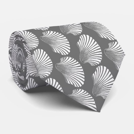 Scallop Shell Block Print, grijs / grijs en wit Stropdas (Opgerold)