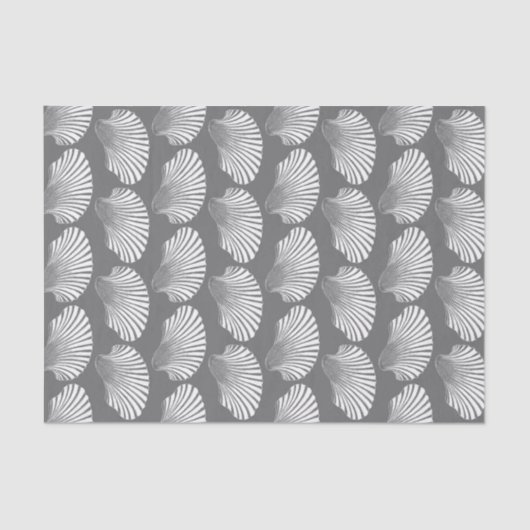 Scallop Shell Block Print, grijs / grijs en wit Tissuepapier (Voorkant)