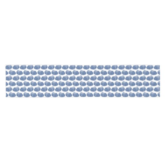 Scallop Shell Block Print, Indigo and White Korte Tafelloper (Horizontaal)