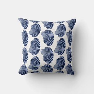 Scallop Shell Block Print, Indigo and White Kussen