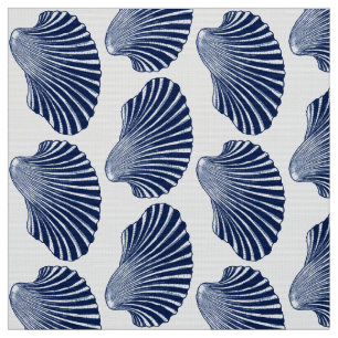 Scallop Shell Block Print, Indigo and White Stof