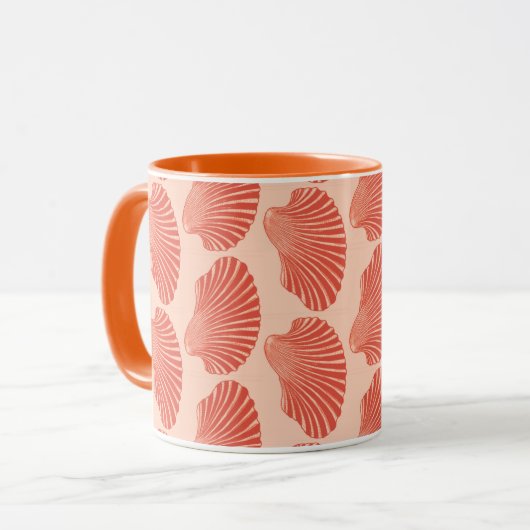 Scallop Shell Block Print, Light Coral Oranje Mok (Voorkant links)