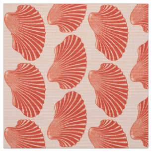 Scallop Shell Block Print, Light Coral Oranje Stof