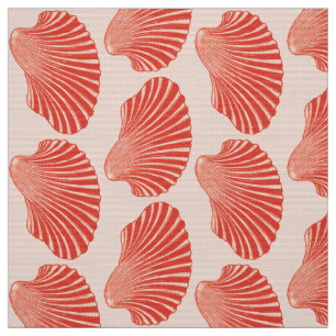 Scallop Shell Block Print, Light Coral Oranje Stof