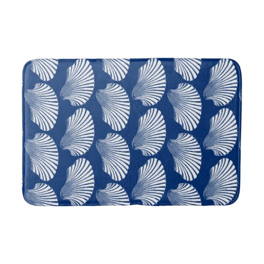 Scallop Shell Block Print, Navy Blue en White Badmat (Voorkant)