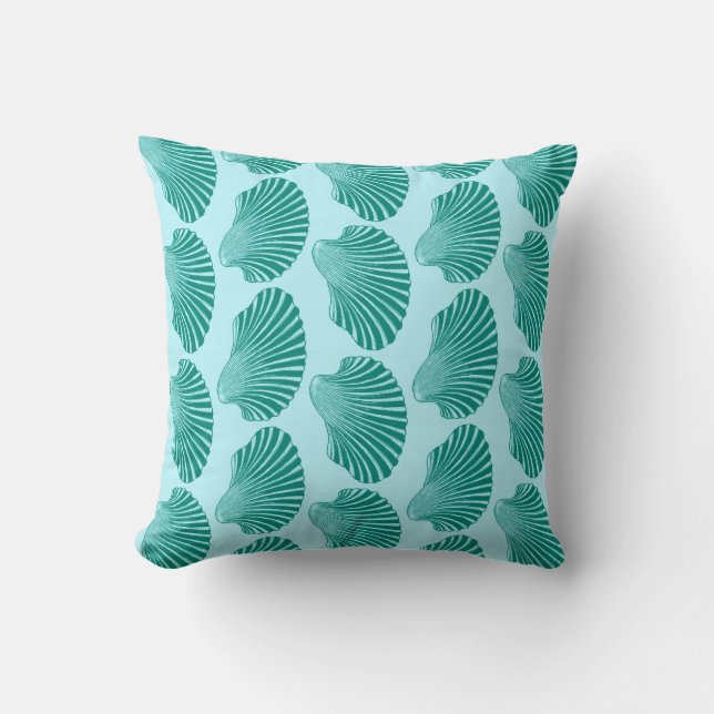 Scallop Shell Block Print, Turquoise en Aqua Kussen (Voorkant)