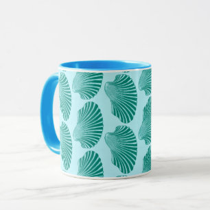 Scallop Shell Block Print, Turquoise en Aqua Mok