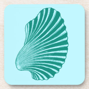 Scallop Shell Block Print, Turquoise en Aqua Onderzetter