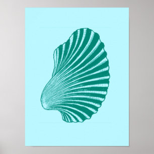 Scallop Shell Block Print, Turquoise en Aqua Poster
